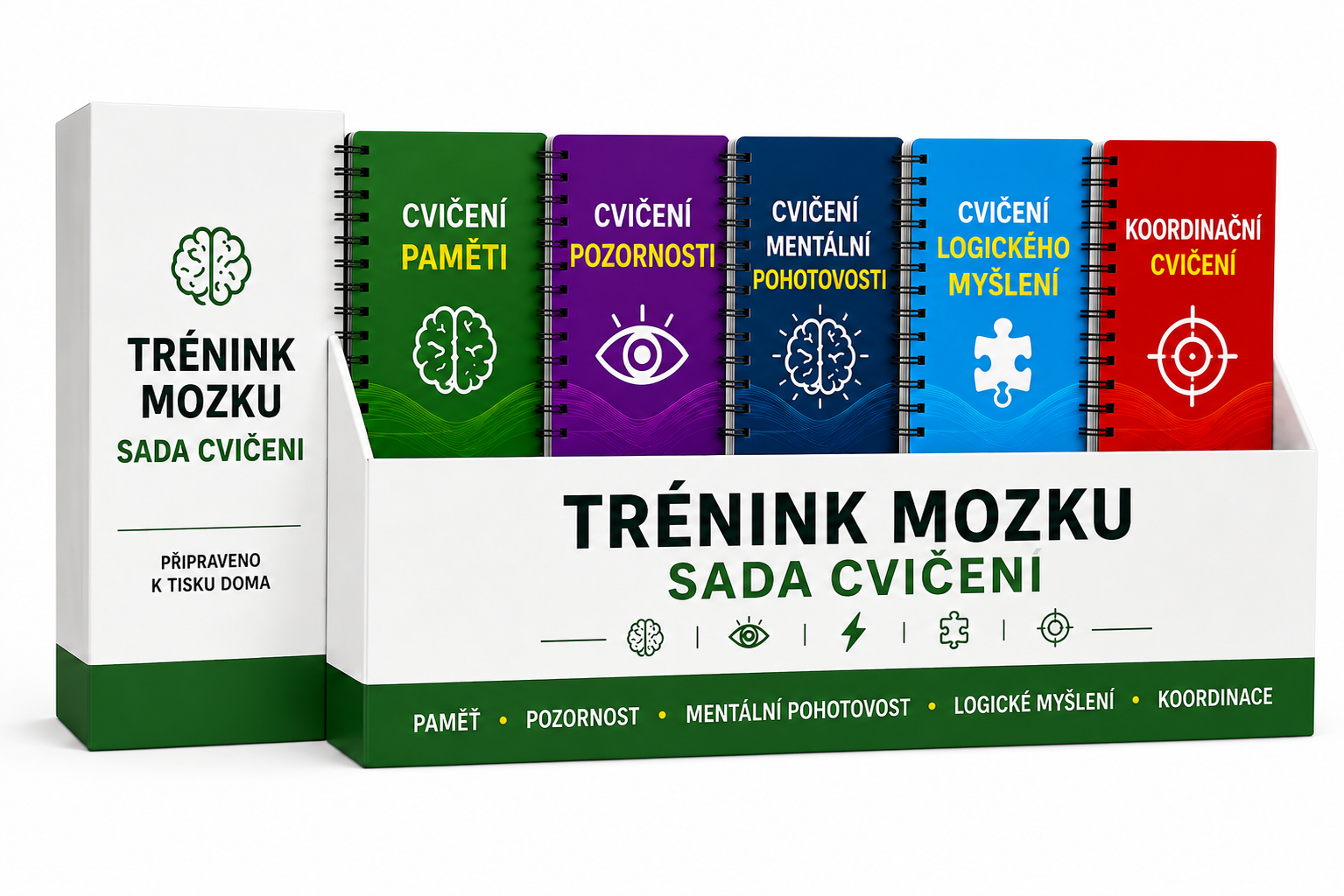 Sada cvičení pro trénink mozku — 5 sešitů